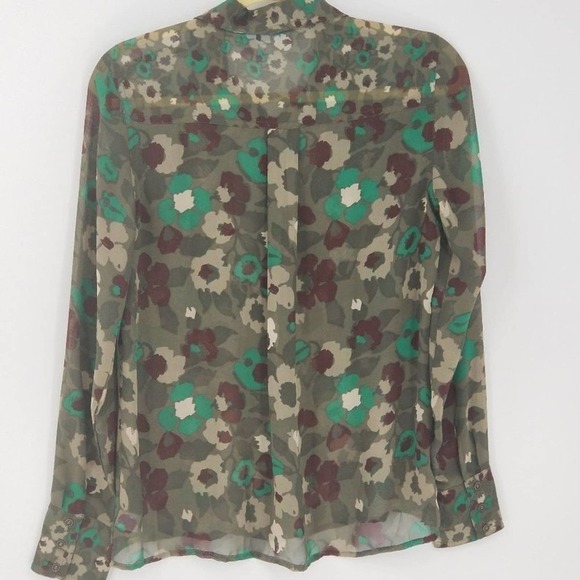 Nanette Lepore Button Up Retro Flower Print Semi Sheer Blouse Top Size Small - Picture 2 of 5